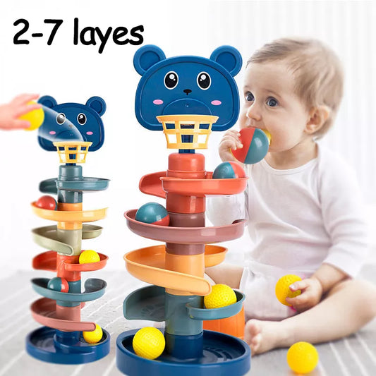 2-7 Layes Track Rolling Ball Pile Tower Early Educational Toy Kids